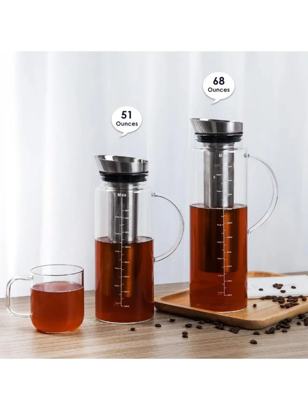 51oz Cold Brew Coffee Maker & Iced Tea Pitcher - Borosilicate Glass, Durable